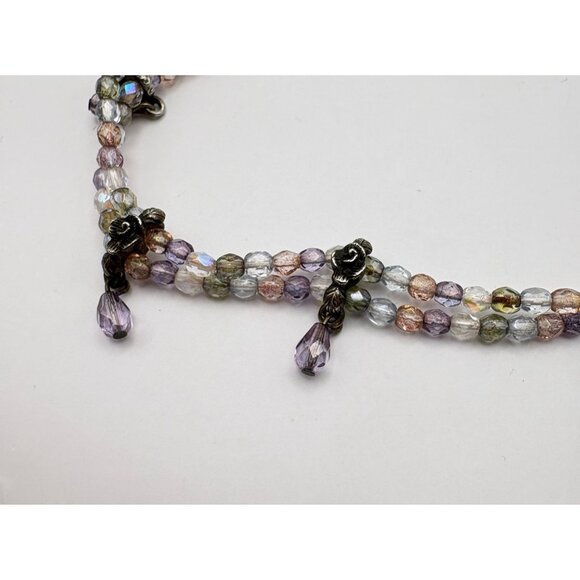 1928 Multicolor Beaded Choker Necklace With Bronze Chain Floral Accents - Picture 7 of 11